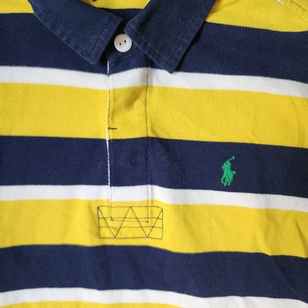 Ralph Lauren Yellow Blue Striped‎ Short Sleeve Rugby Polo Shirt Youth Size XL